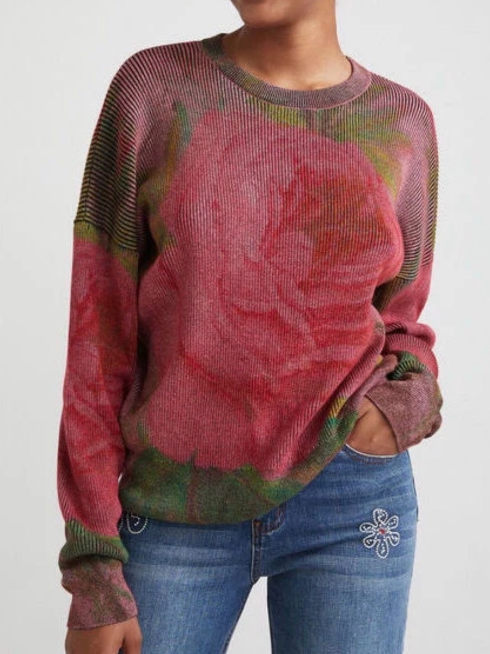 Desigual Knit Flower Ribbed Sweater Size Large